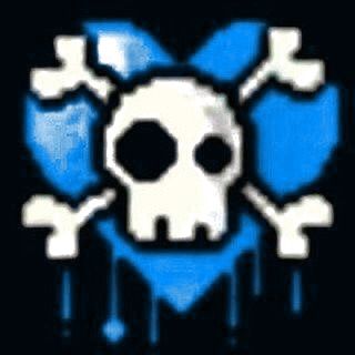 a skull and crossbones on a black background with blue water drops around it