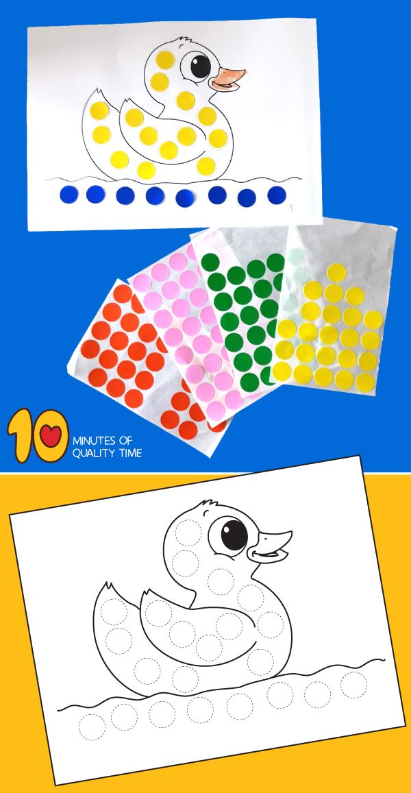 the printable duck is next to some colored circles