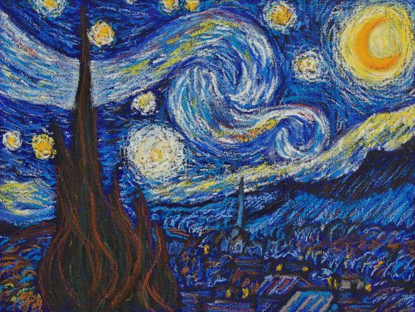 the starry night painting is in progress