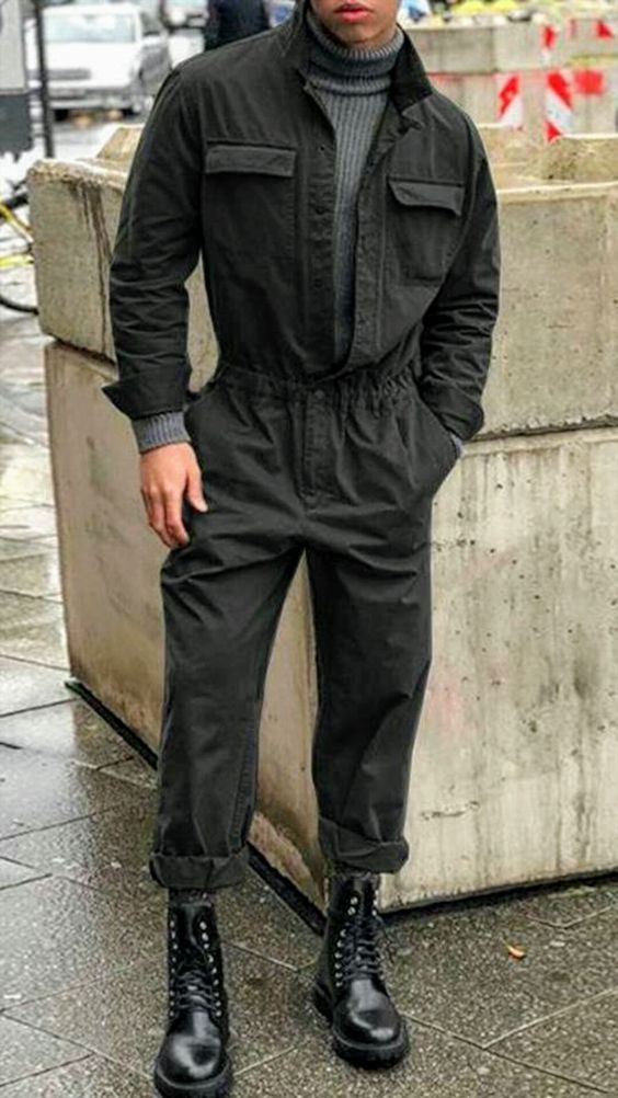 Jumpsuit Outfit Men, Mechanic Fashion, Overalls Outfit Aesthetic, Black Overalls Outfit, Utility Outfit, Coverall Outfit, Coverall Men, 2025 Outfits, Stylish Overalls