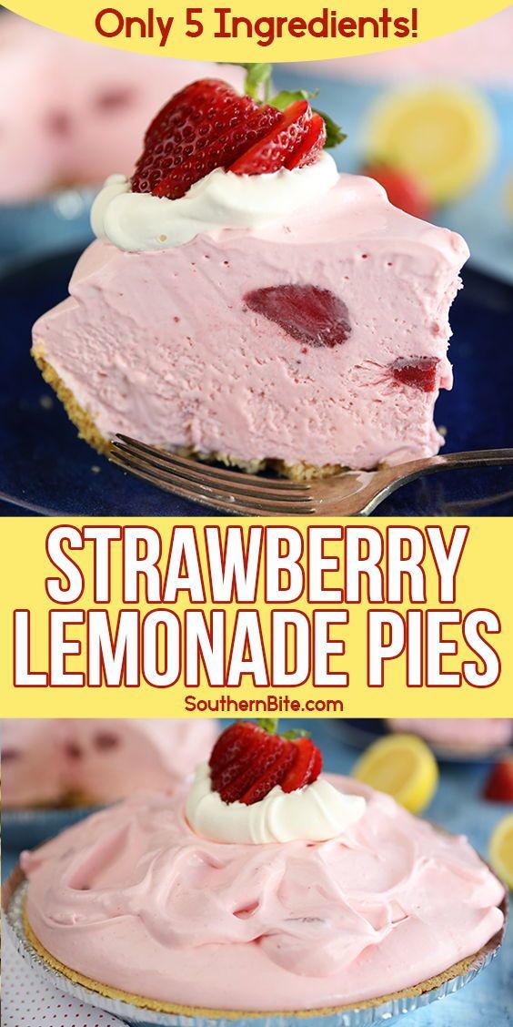 strawberry lemonade pie with whipped cream and fresh strawberries on top is the perfect summer dessert