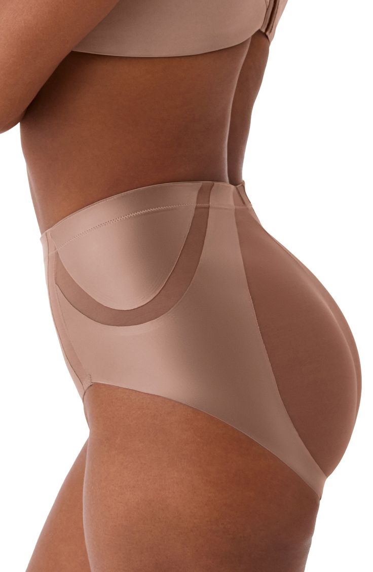 Lift your booty and smooth your tummy with breathable, quick-drying high-rise briefs featuring engineered body mapping, stretchy satin and sheer details. Firm control Cotton-lined gusset 72% nylon, 28% elastane Machine wash, dry flat Imported Compression Nylon Full Coverage Shapewear, Full Coverage Compression Shapewear In Nylon, Nylon Compression Shapewear With Full Coverage, Light Support Stretch Shapewear With Full Coverage, Full Coverage Stretch Shapewear With Light Support, Full Coverage Shapewear With Light Support And Stretch, Micro-elastic Nylon Shapewear With Built-in Bra, Full Coverage Shapewear With Light Support, Supportive Smoothing Nylon Shapewear