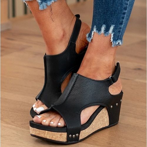 Category:Sandals; Upper Materials:Faux Leather; Season:Summer; Heel Type:Wedge Heel; Shaft Circumference:6-8; Gender:Women's; Size Suggestion:standard size, select your usual size; Platform Height:3.54; Toe Shape:Peep Toe; Style:Vintage,Casual; Heel Height(inch):>5; Outsole Materials:TPR; Occasion:Daily; Closure Type:Magic Tape; Pattern:Solid Color; Listing Date:04/22/2023; Production mode:Self-produce; 2024 Trends:Wedge Sandals,Gladiator Sandals Roman Sandals; SizeChart1_ID:2:183673; Size chart date source:Provided by Supplier. Orthopedic Sandals, Comfortable Wedges, Roman Sandals, Summer Wedges, Peep Toe Sandals, Zimbabwe, Platform Wedge Sandals, Womens Wedges, Sandal Fashion