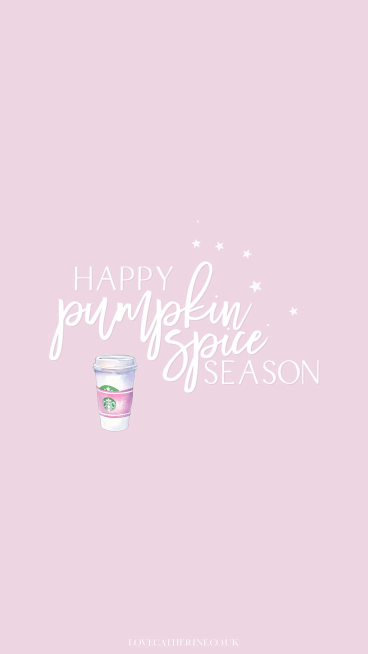 a coffee cup with the words happy pumpkin season written in white on a pink background