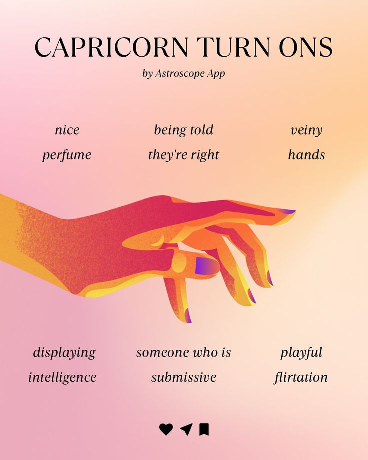 a poster with the words capricorn turn ons and an image of a hand holding