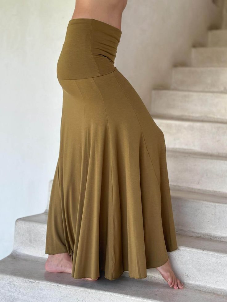 women's plant based rayon jersey stretchy golden brass color hourglass convertible maxi skirt and dress #color_brass Convertible Skirt, Dress Colors, Hourglass Silhouette, Jersey Skirt, A Skirt, Small Batches, Plant Based, Convertible, Strapless Dress