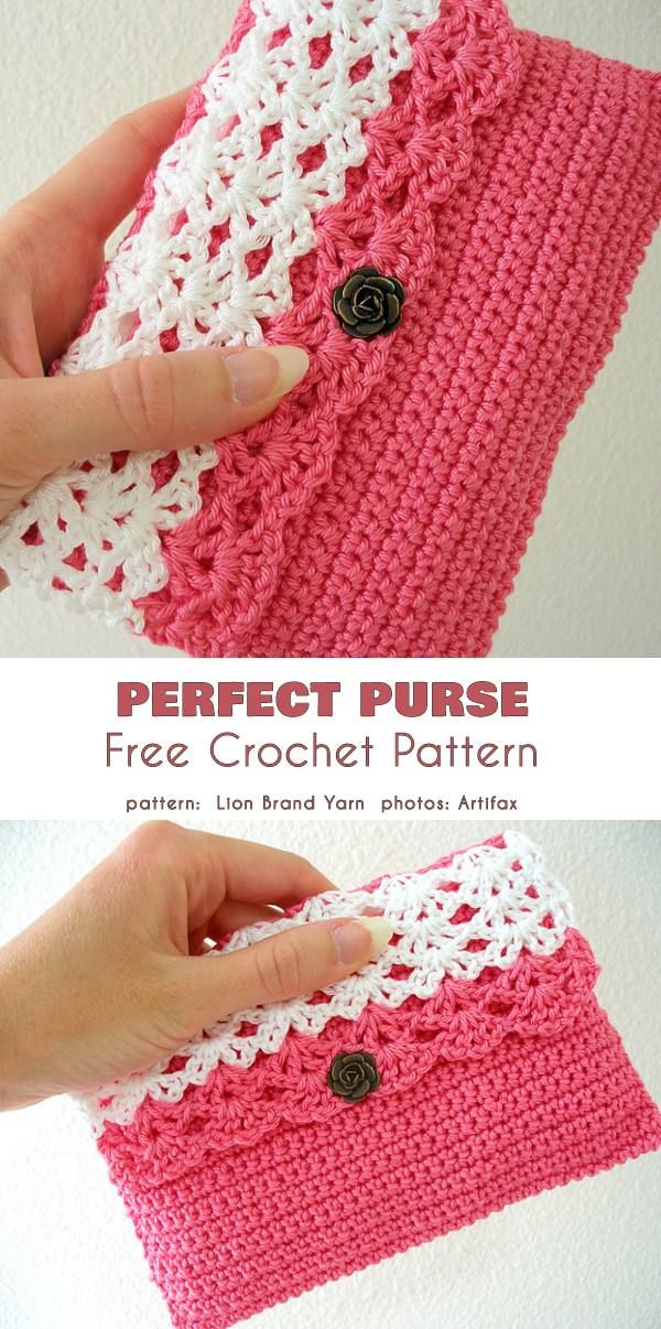 the crochet purse is being made with yarn