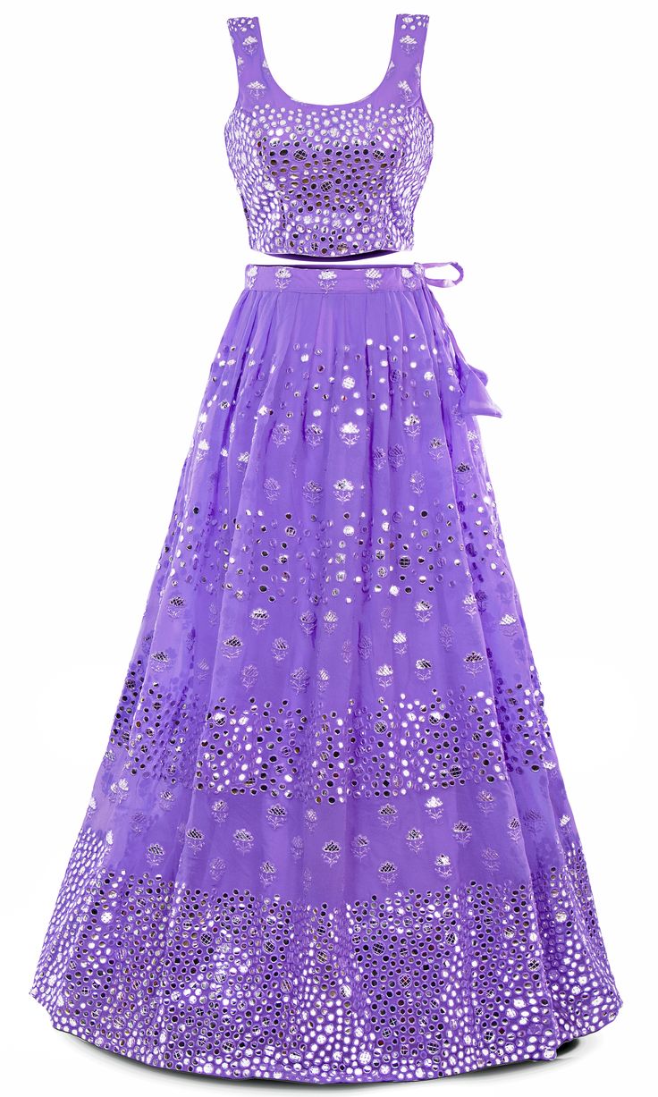 This gorgeous lavender lehenga set is all about the sparkle, with it's intricate mirror work all throughout! In this light and flowy 3 piece georgette set, you'll be the life of any Indian event, especially the sangeet. Lavender Lehenga, Intricate Mirror, Mens Indian Wear, Western Wear Dresses, Pink Lehenga, Cute Crop Tops, Skirt Fits, Mirror Work, Boho Women