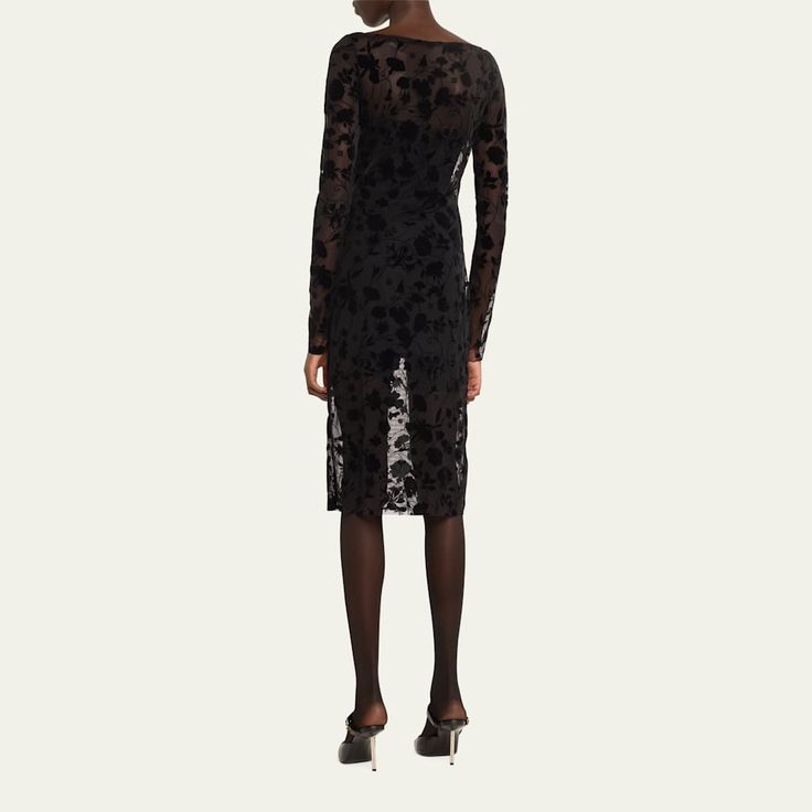 Givenchy tulle dress with burnout flower detail Boat neckline Long sleeves Knee length Sheath silhouette Nylon/polyamide/elastane Made in Italy Luxury Sheer Bodice Knee-length Dress, Boatneck Dress, Boat Neck Dress, Flower Detail, Boat Neckline, Tulle Dress, Boat Neck, Bergdorf Goodman, Givenchy