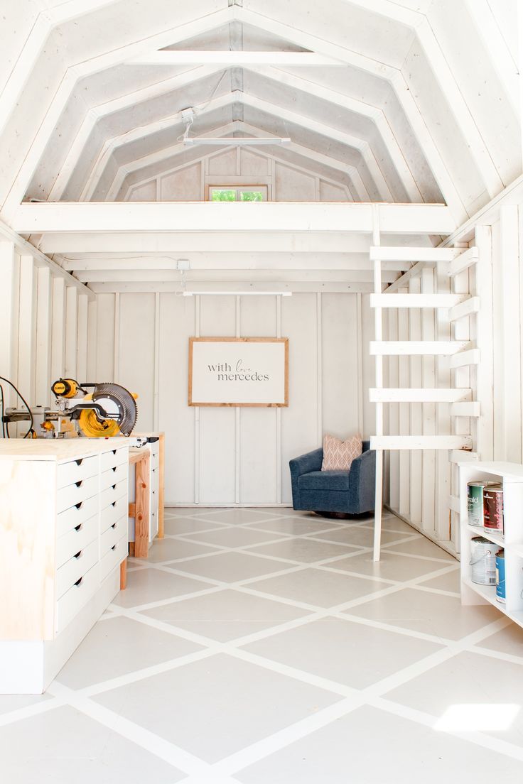 the inside of a storage room with white walls