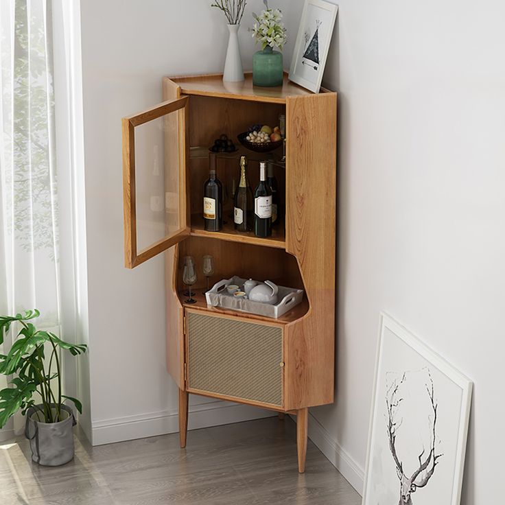 [High Quality] The cabinet is made from high-quality materials that are both stylish and durable.[Uniqueness] The rattan woven design is both stylish and unique.[Practical Storage] The two doors provide plenty of storage space.[Versatility] The cabinet is perfect for adding a touch of style and functionality to any room in your home. Corner Cabinet Living Room, Living Room Bar Cabinet, Corner Bar Cabinet, Dining Room Corner, Armoire D'angle, Corner Bar, Door Bar, Corner Cupboard, Room Corner