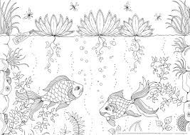 the fish are swimming in the pond coloring page