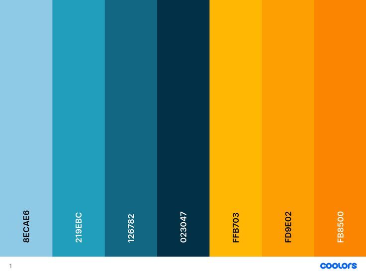 the color scheme for different shades of blue, yellow and orange