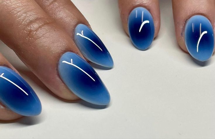 Royal Blue Gel X Nails, Energy Orb Nails, Blue And Orange Aura Nails, Aura Nails On Short Nails, White And Blue Aura Nails, Blue Aura Nails Acrylic, Red And Blue Aura Nails, Royal Blue Aura Nails, Short Almond Aura Nails