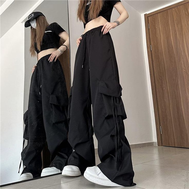 Made Extreme Drawstring Wide Leg Cargo Pants Gacha Pfp, Oversized Korean Fashion, Woman Streetwear, Y2k Trousers, Y2k Cargo Pants, Estilo Hipster, Tie Dye Pants, Harajuku Women, Women Cargo Pants