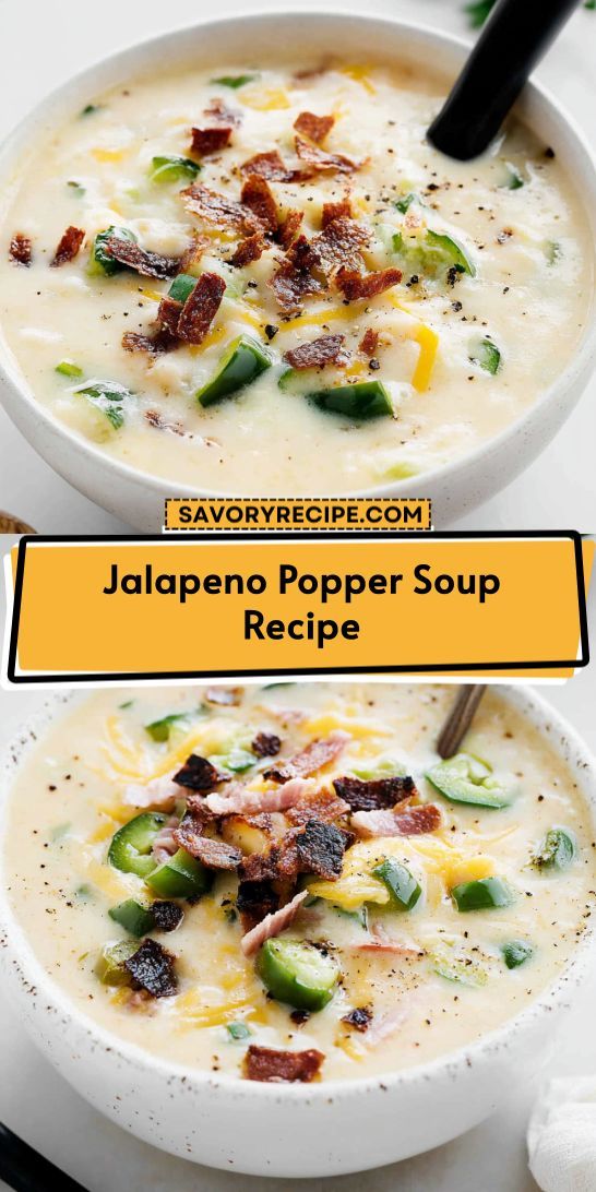 Looking for a comforting and flavorful twist on your favorite appetizer? This Jalapeno Popper Soup Recipe combines creamy goodness with a spicy kick! Enjoy a hearty meal that warms you up on chilly days. Save this easy soup recipe for your next dinner inspiration! Popper Soup, Tomato Soup Healthy, Spicy Soup Recipes, Chicken Soup Crockpot, Yummy Food To Make, Easy Soup Recipe, Hearty Soup Recipes, Jalapeno Popper Chicken, Savory Recipe