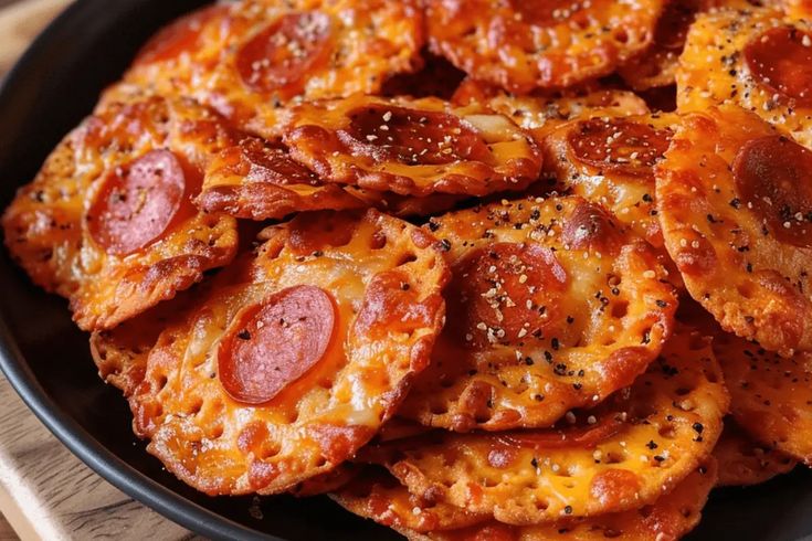 pepperoni and cheese pizzas in a black bowl