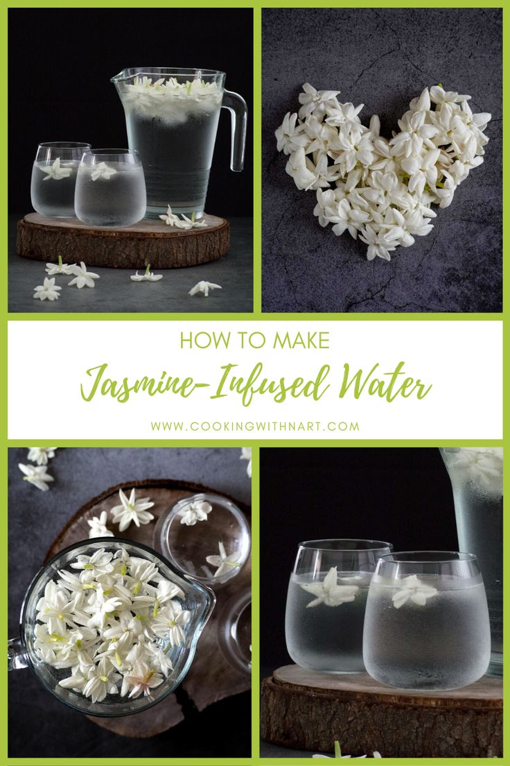 how to make jasmine - infused water with white flowers and petals in glasses