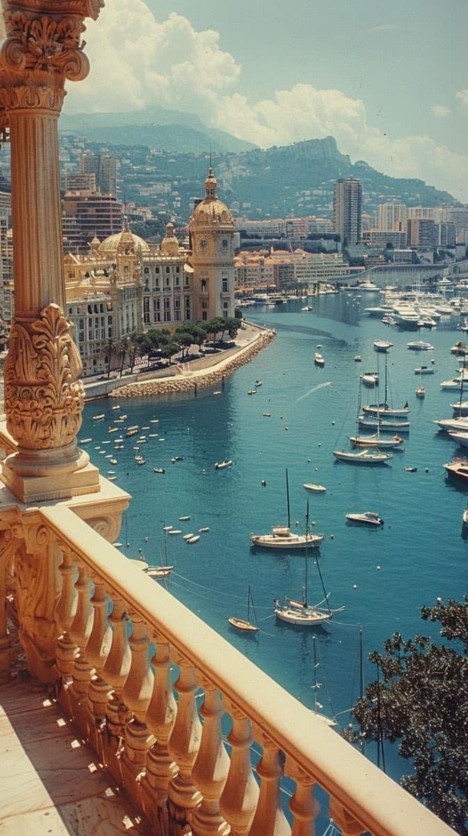 boats are in the water next to a balcony with railings and balconies