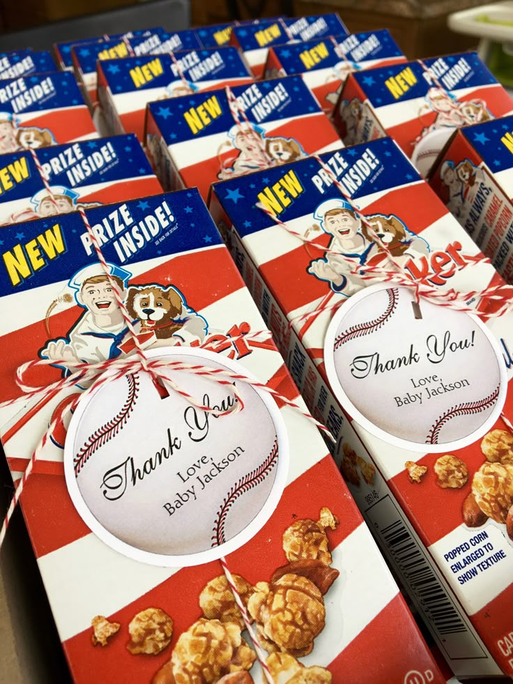 many boxes of thank you baseball candy