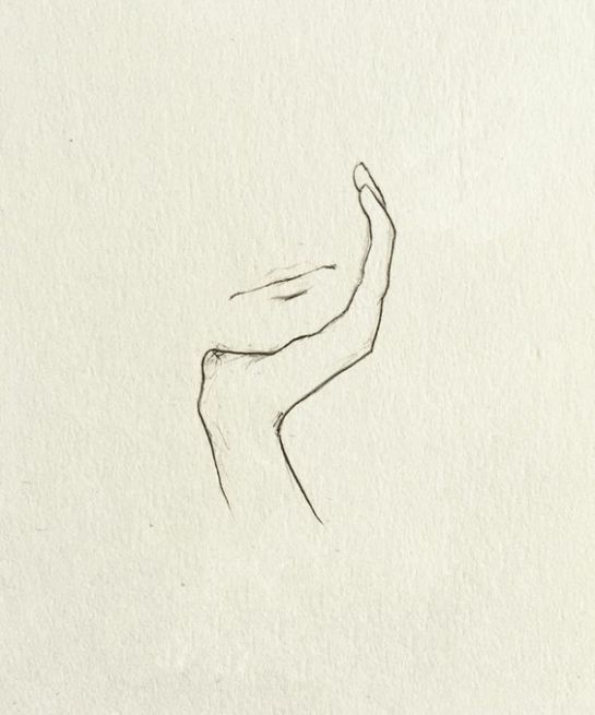 a black and white drawing of a person's hand reaching up to the sky