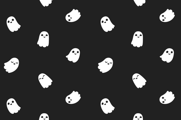 white ghost silhouettes on black background for halloween wallpaper or wrapping paper, seamless pattern