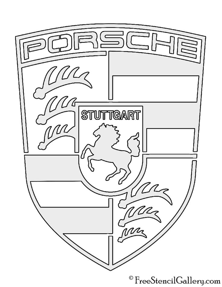 the porsche logo is shown in black and white, with an outline of a horse on it