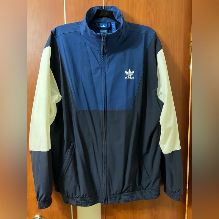 Wore Once. Like Brand New. Blue Adidas Outerwear For Outdoor, Navy Adidas Track Jacket For Streetwear, Adidas Navy Track Jacket For Streetwear, Adidas Blue Outdoor Outerwear, Adidas Navy Casual Track Jacket, Casual Adidas Navy Track Jacket, Casual Navy Adidas Track Jacket, Sporty Navy Adidas Outerwear, Casual Navy Adidas Outerwear