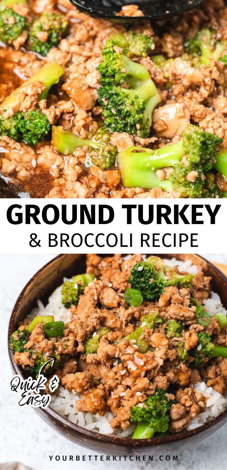 ground turkey and broccoli recipe in a skillet