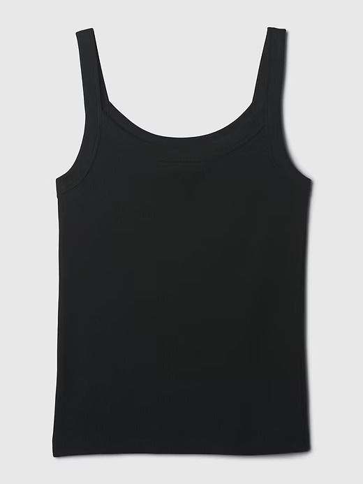 Casual Modal Tank Top With Built-in Bra, Gap Stretch Seamless Tops, Casual Tops With Seamless Design And Tank Straps, Gap Seamless Summer Tops, Casual Seamless Cami Tank Top, Casual Black Seamless Tops, Fitted Cami Tops By Gap, Gap Stretch Tank Top, Gap Stretch Tank Top For Spring