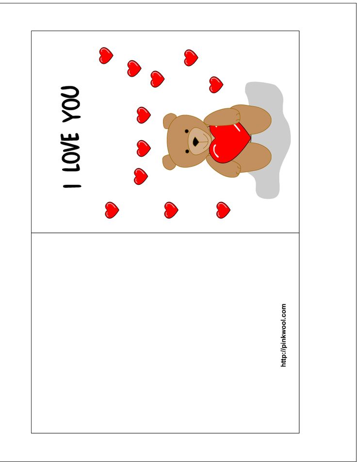 a valentine card with a teddy bear and hearts on the back, i love you