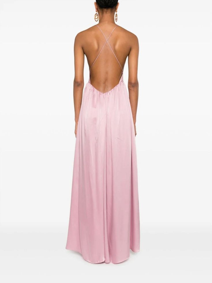 ZIMMERMANN Sensory Gathered Silk Maxi Dress - Farfetch Satin Maxi Dress With Tie Back, Backless Satin Maxi Dress With Ruched Bodice, Pink Ruched Satin Dress For Summer, Sleeveless Satin Dress With Back Opening For Spring, Floor-length Satin Slip Dress With Tie Back, Satin Dress With Ruched Bodice For Summer Evenings, Spring Satin Maxi Dress With Back Opening, Backless Silk Maxi Dress With Satin Finish, Spring Backless Satin Finish Maxi Dress