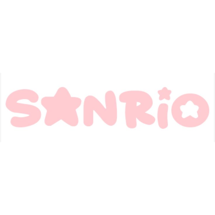 the word sanrio is written in pink on a white background with stars and dots