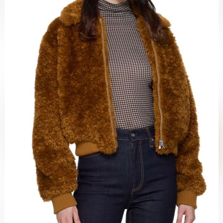 Nwt Cropped Teddy, Niki Faux Fur Bomber. Sz Xxs, Great Caramel Color. Good For Color Soring Days & Hang On For Fall With Boots! 20 In Across Back Zipped, 20in Shoulder To Hem. Brown Fur Coat With Zipper For Fall, Long Sleeve Fur Coat With Zipper For Fall, Brown Fitted Faux Fur Outerwear, Trendy Brown Fur Coat For Fall, Wife Style, Faux Fur Cropped Jacket, Moto Biker Jacket, Cropped Coat, Mob Wife