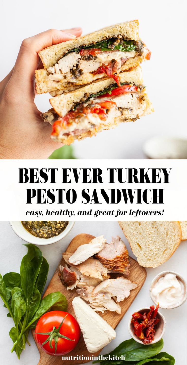 the best ever turkey pesto sandwich with fresh basil and tomato