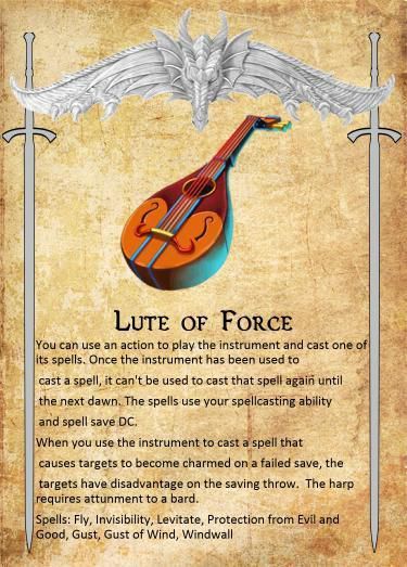 an image of a violin with wings on it's back and the words, lute of force