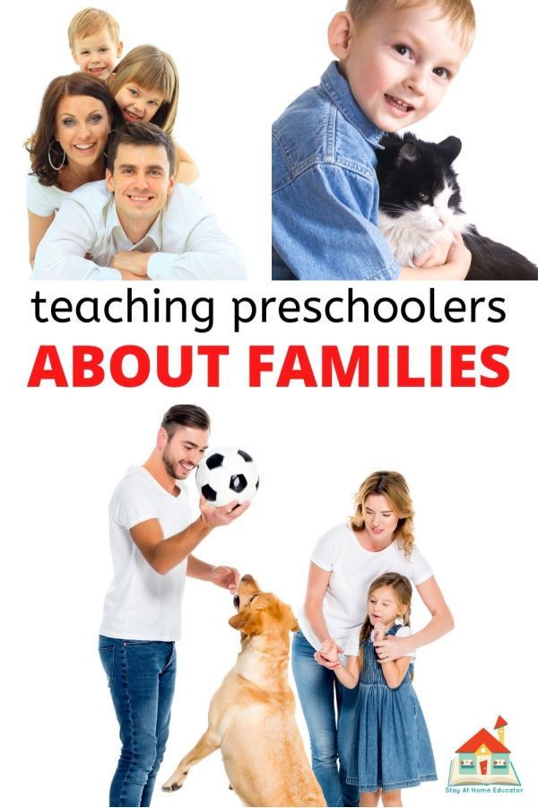 a man and woman are holding their dogs in front of them with the words teaching preschoolers about families