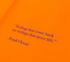 an orange book with the words feelings that come back are feelings that never left frank ocean