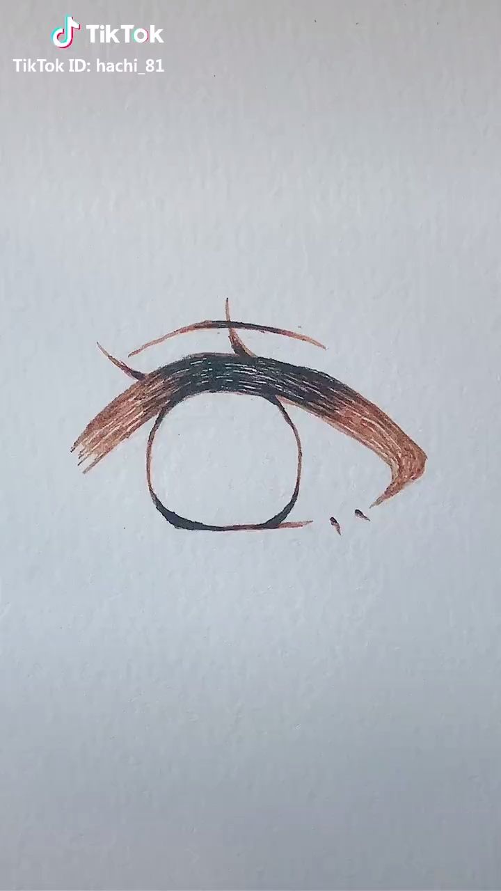 a drawing of an eye with long lashes and brown hair on the tip of it