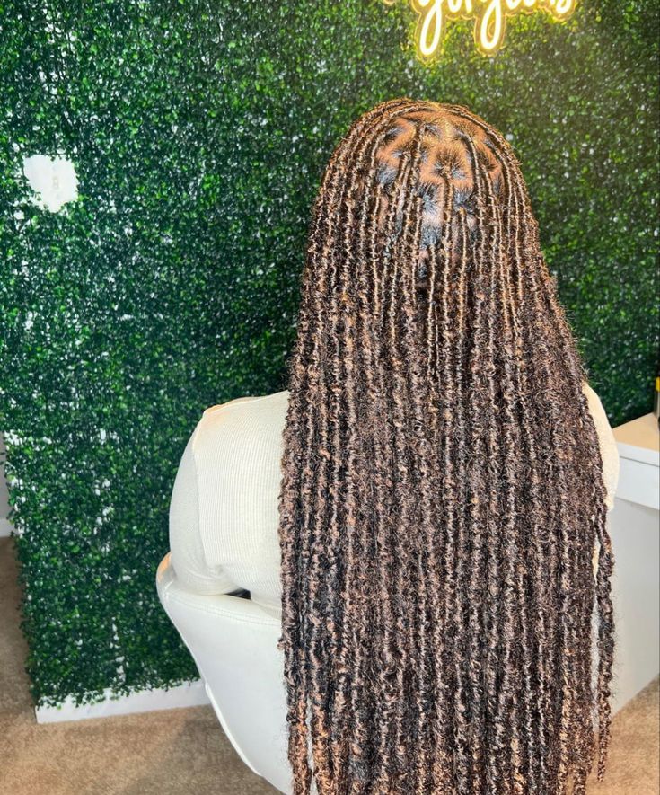 Brown Faux Locs On Dark Skin, Island Gal Locs, Brown Softlocs, Locs With Free Parts, Color 4 Soft Locs, Indie Distressed Locs, Indie Locs With Curls, Boho Locs Black Women Color, Locs Color Ideas Black Women Weave