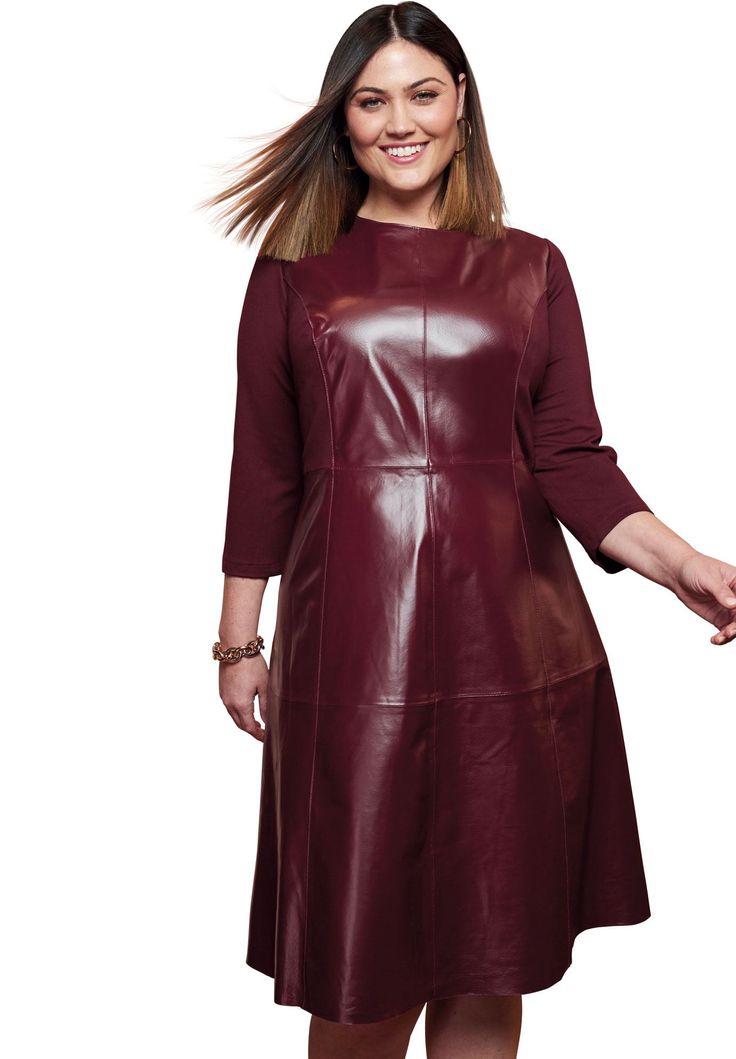 Plus Size Inspiration, Fit Back, Sleeves (women), Leather Dress, Side Panels, Merlot, Fit And Flare Dress, Fit Flare Dress, Fit & Flare