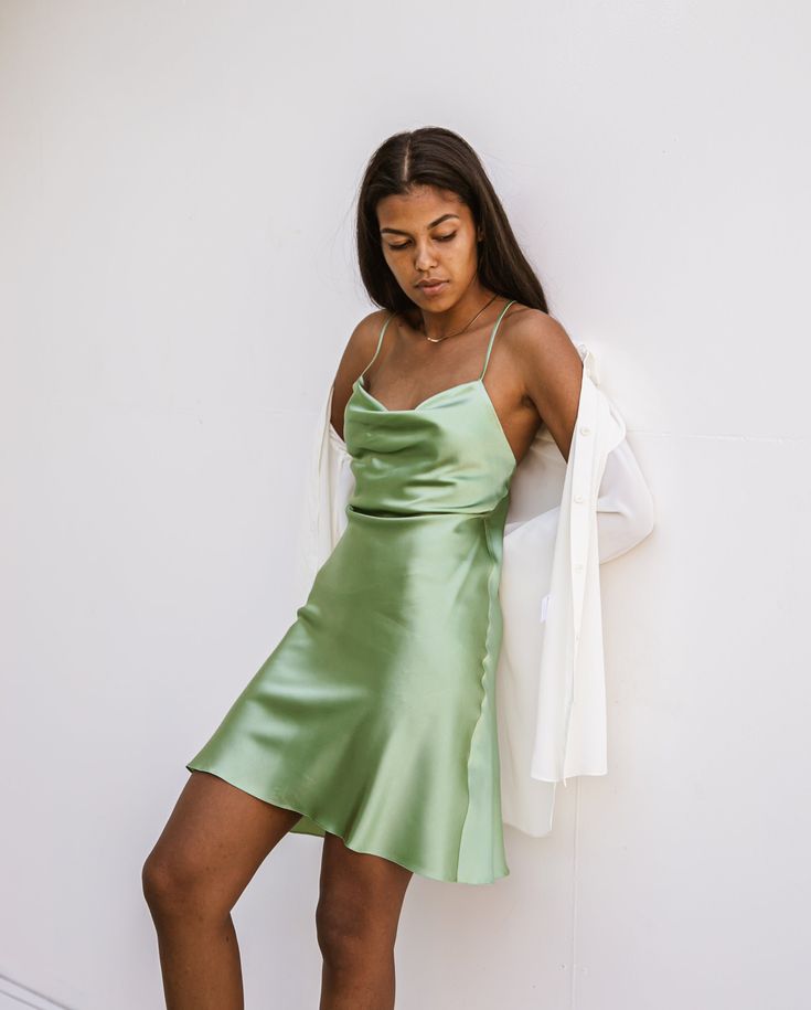 Slip Dress Outfit Night, Silk Slip Dress Short, Slip Dress Short, Dress Shorts Outfit, Short Slip Dress, Slip Dress Outfit, Green Slip Dress, Garden Party Dresses For Women, Dresses For Women Over 50