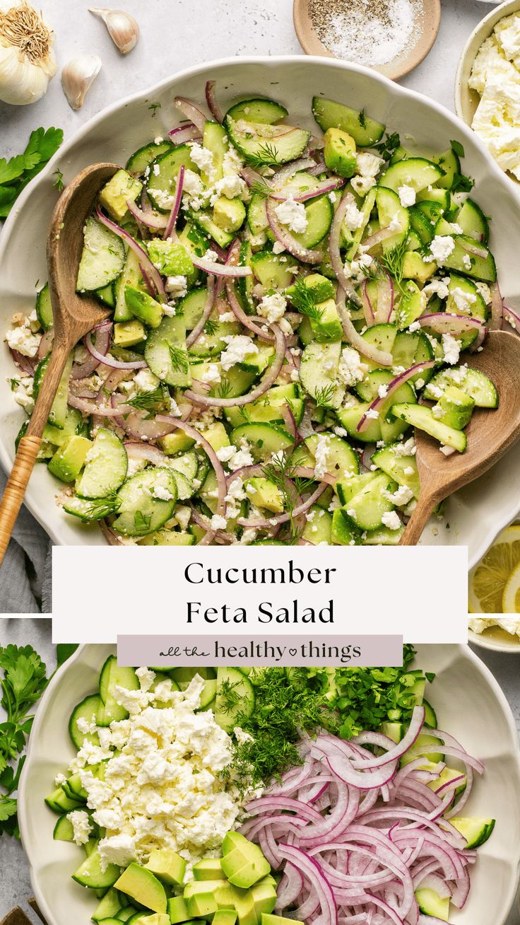 cucumber feta salad with onions, celery and red onion