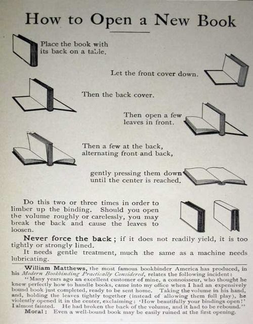 an old book with instructions on how to open it and how to use it for reading