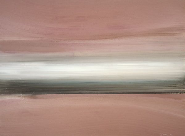 an abstract painting with white and pink colors