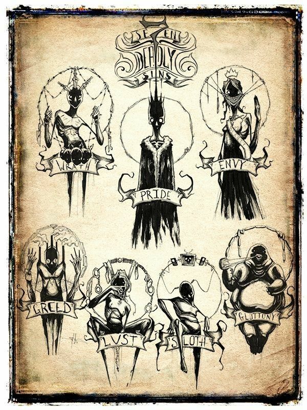 an old fashioned tattoo design with various designs on the front and back of each piece