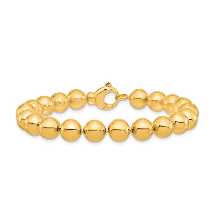 Enhance your jewelry collection with this exquisite 14K Polished Gold Beaded Bracelet. Crafted with precision and elegance in Italy, this bracelet showcases a timeless design that exudes sophistication and style. This 14K gold bracelet features evenly spaced, polished beads that reflect light beautifully, adding a touch of glamour to any outfit. The 7.5-inch length ensures a comfortable fit for most wrist sizes, while the durable lobster claw clasp provides secure wear. FEATURES⚬ Crafted with pure solid 14K Gold 100% guaranteed (Water-Resistant, Tarnish-Resistant, and Hypoallergenic)⚬ Bead Size: 8.0mm⚬ Length: 7.5 inches ⚬ Weight: 14.56 Grams⚬ Clasp: Secure lobster claw clasp⚬ Finish: Polished for a brilliant shine ✪ SHIPPING INFORMATIONThis item will be shipped within 3 to 5 business days Yellow Gold Beaded Bracelets For Formal Events, Timeless Gold Beaded Bracelets For Formal Occasions, Luxury Gold Beaded Bracelets, Yellow Gold Polished Beads Bracelet, Classic Formal Bracelets With Polished Beads, Polished Beads Yellow Gold Bracelet, Yellow Gold Bracelets With Polished Beads For Formal Events, Yellow Gold Bracelets With Polished Beads For Formal Occasions, Gold Beaded Bracelets For Formal Events