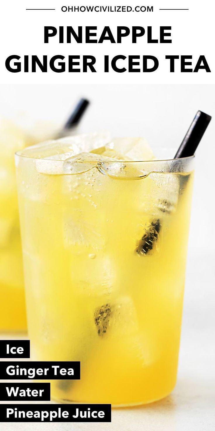 the pineapple ginger iced tea is served in glasses