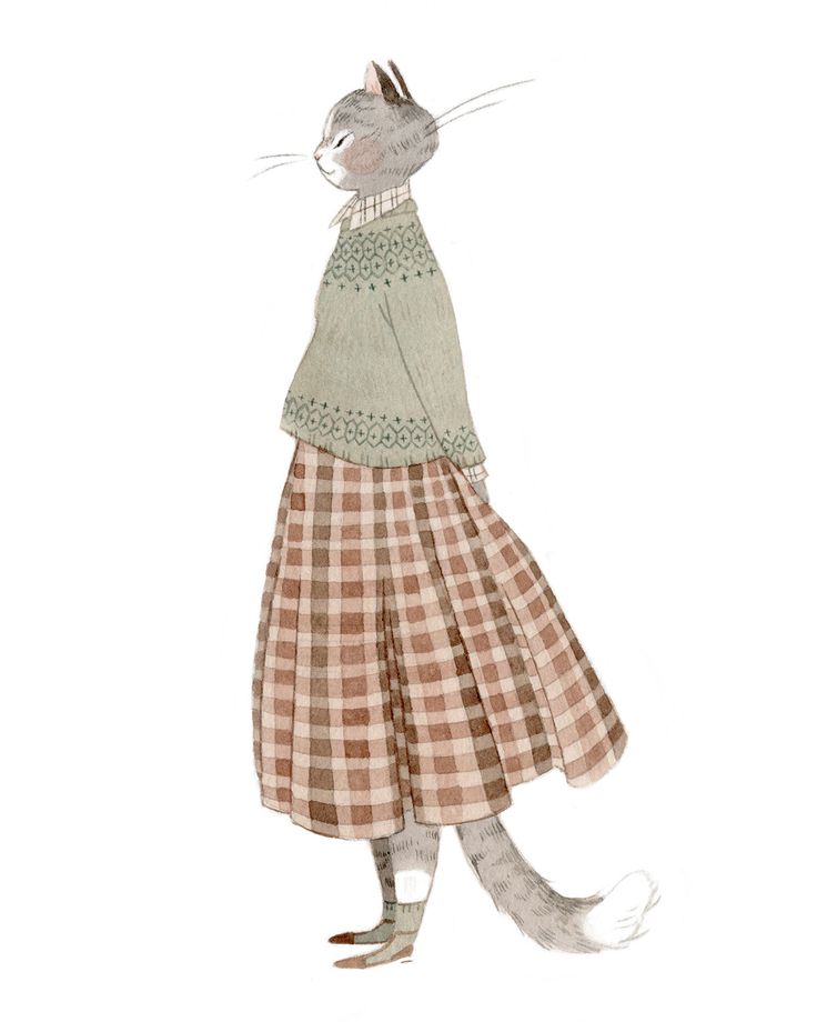 a drawing of a cat wearing a dress