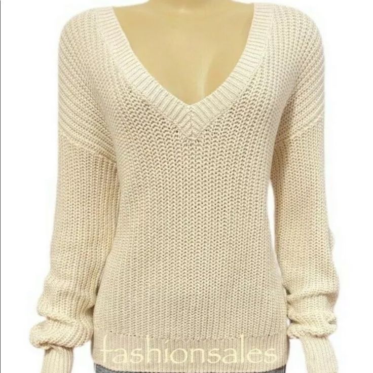 Pullover Sweater White Chunky Knit V-neck Top, Casual White Chunky Knit V-neck Sweater, Casual Soft Knit V-neck Sweater For Spring, Beige Ribbed V-neck Sweater For Spring, Fitted Soft Knit V-neck Casual Sweater, Casual Fitted Knit V-neck Sweater, Fitted Knit V-neck Sweater Casual Style, Cream Chunky Knit Cotton Top, Casual White Ribbed V-neck Sweater